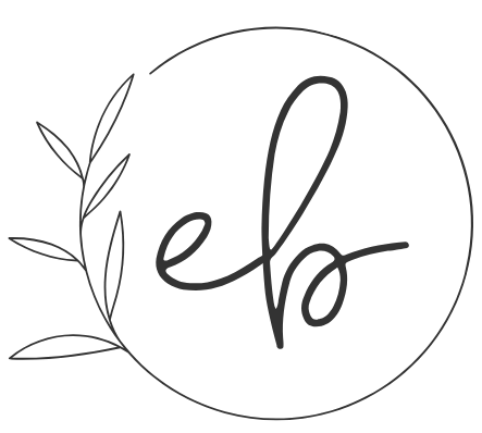 Erin - Registered Social Service Worker based in Ottawa, Ontario. Erin Byron's Logo. Initials "EB" inside of a thin outline of a circle with 6 leaves on the lefthand side.